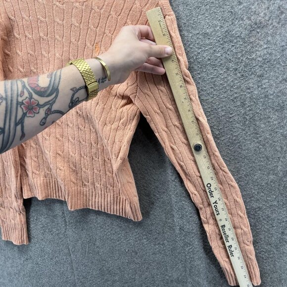 Ralph Lauren Sport Sweater Womens Medium Peach Cable Knit 100% Wool Pullover - Picture 3 of 10